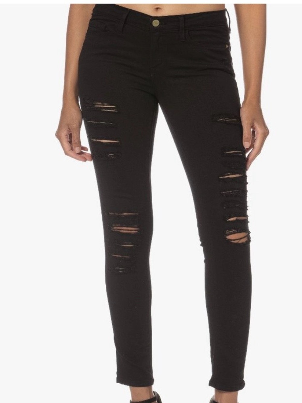 Frame Denim Black Ripped Skinny Jeans